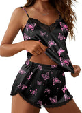 Ekouaer Satin Pajama Set for Women 2 Piece Silky Lingerie Sleepwear Lace Camisole Pj Shorts Set Soft Nightwear S-XXL