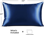 Satin Pillowcase 2 Pack - King Size (20"x40", Navy) - Silky Pillow Cases for Hair and Skin - Satin Pillow Covers with Envelope Closure - Extra Soft Premium Microfiber