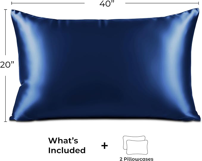Satin Pillowcase 2 Pack - King Size (20"x40", Navy) - Silky Pillow Cases for Hair and Skin - Satin Pillow Covers with Envelope Closure - Extra Soft Premium Microfiber