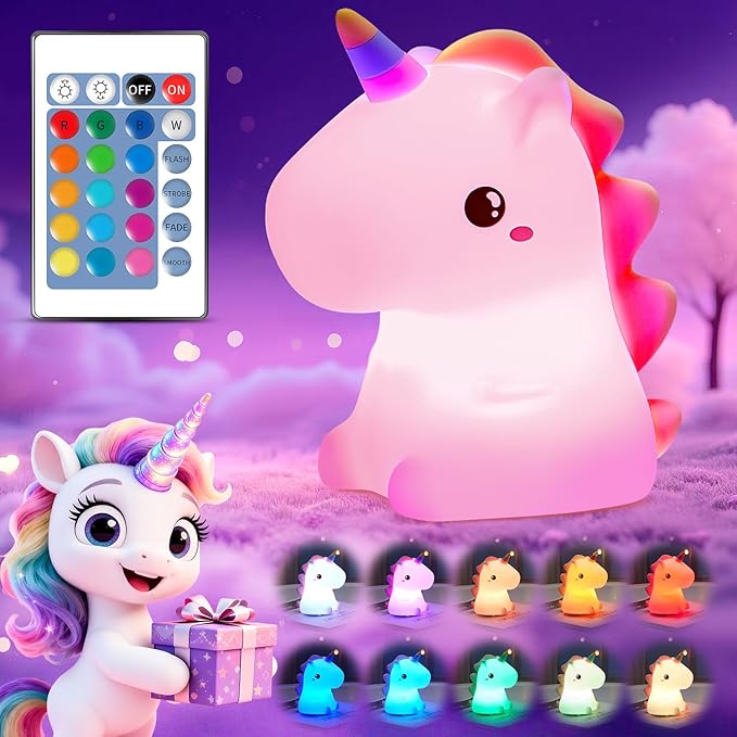 Mubarek Cute Lamps,【16 Colors】 Unicorn Bedroom Decor for Girls,Tap 2 Lightness Baby Night Light,Last 10H Portable Unicorn Lamp,Soft & Safe Nursery Night Light,Gifts for Girls