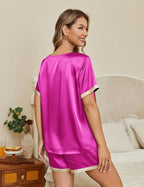 Ekouaer Silk Pajamas for Women Short Sleeve Satin Sleepwear Soft 2 Piece Pjs Shorts Set Loungewear,S-XX