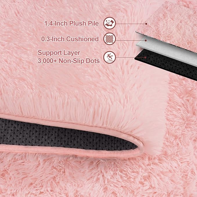 Pink Fluffy Rugs for Bedoom Girls, 3x5 Small Soft Faux Fur Area Rug - Cozy Fuzzy Plush Non-Slip Shaggy Carpet for Living Room, Kids Girls Room Home Dorm Nursery