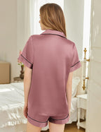 Silk Pajamas for Women Short Sleeve Sleepwear Soft Button Down Loungewear 2 Piece Satin Pjs Shorts Set S-XXL