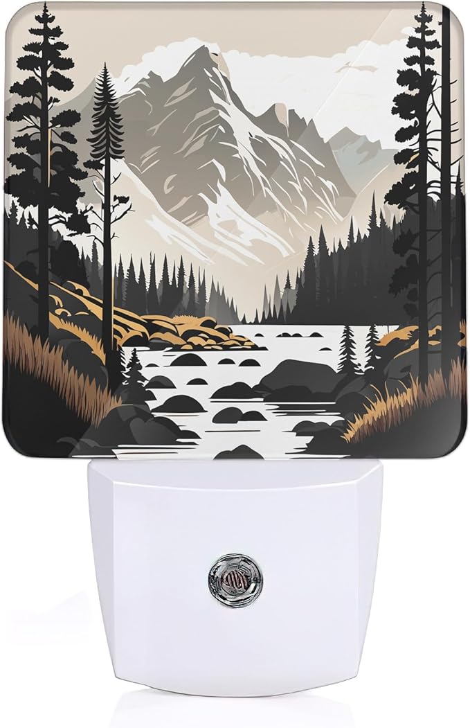 Nordic Mountain River Night Light, Mountain Park Night Light Plug into Wall with Dusk to Dawn Sensor, LED Lamp Energy Saving Lights for Men Women Boys Girls,Lamp for Bedroom Bathroom Hallway