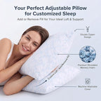 Meoflaw Adjustable Memory Foam Bed Pillows:King Size Shredded Foam Pillow Set of 2 for Sleeping with Removable & Washable Pillowcase for Back,Side & Stoamch Sleeper-Medium Firm