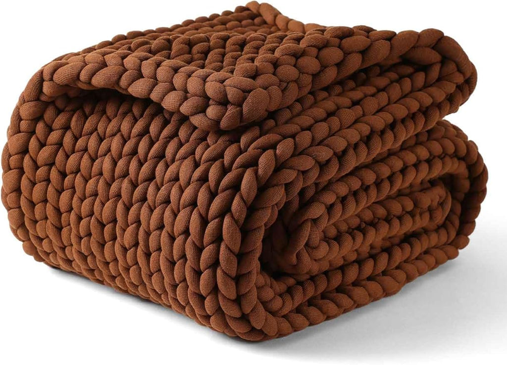 YnM Chunky Throw Blanket, Medium-Weight, Hand Knitted, Skin Friendly, Ventilated and Breathable, Machine Washable, Home Décor Piece for Couch, Sofa and Bed (Brown, 40x50 Inch)