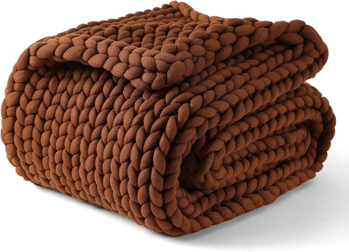 YnM Chunky Throw Blanket, Medium-Weight, Hand Knitted, Skin Friendly, Ventilated and Breathable, Machine Washable, Home Décor Piece for Couch, Sofa and Bed (Brown, 40x50 Inch)