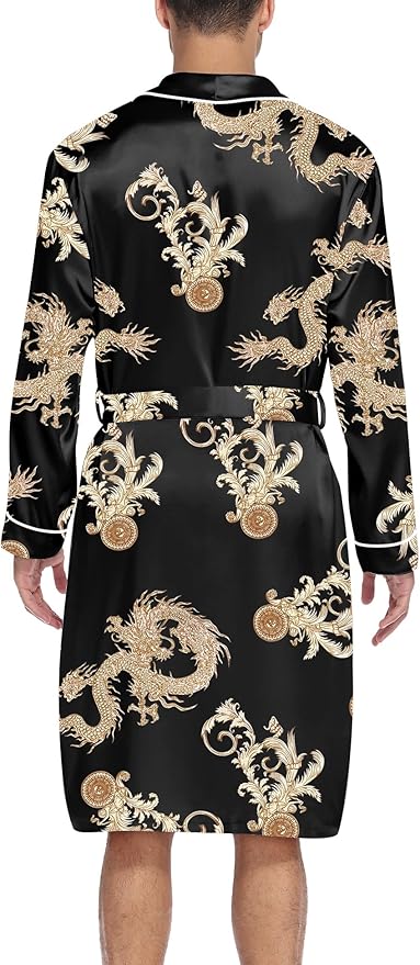 SWOMOG Men's Satin Robe Silky Kimono Bathrobe with Shorts Set Lightweight Soft Loungewear Nightwear