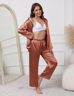 Ekouaer Pajamas For Women Set Silk Pjs 2 Piece Satin Sleepwear Long Sleeve Button Down Lounge Sets With Pant