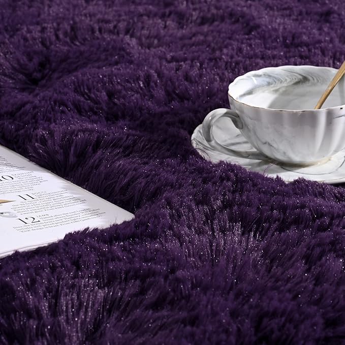 Softlife Dark Purple 8x10 Area Rug for Living Room, Fluffy Shag Plush Rugs for Bedroom Girls, Shaggy Soft Fuzzy Kids Large Carpet for Dorm Bedside Ultra Cozy Non-Slip Indoor Decor