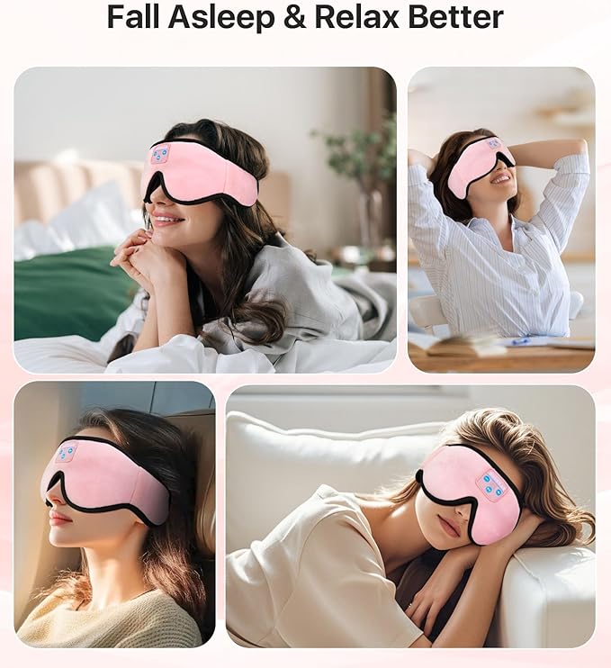 Sleep Headphones 3D Sleep Mask with Bluetooth 5.4 Headphones, Wireless Music Sleeping Eye Mask with Ultra-Thin HD Stereo Speakers for Side Sleepers, Adjustable Blackout & Noise Cancelling for Men