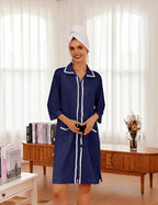 Ekouaer Women Zipper Robe Lightweight House Coat Zipper Front Short Bathrobes Soft Nightgown with Pockets S-3XL