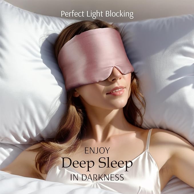 Zenssia 100% Mulberry Silk Sleep Mask Eye Mask for Man and Woman with Adjustable Headband, Full Size Large Sleep Mask & Blindfold for Total Blackout for All Night Sleep, Travel & Nap- Light Plum