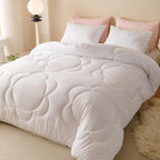 CLOTHKNOW White Queen Comforter Set Daisy Puff Pattern Bedding Comforter Sets Boho Queen Comforter Soft Floral Comforter with 2 x Pillow Cases