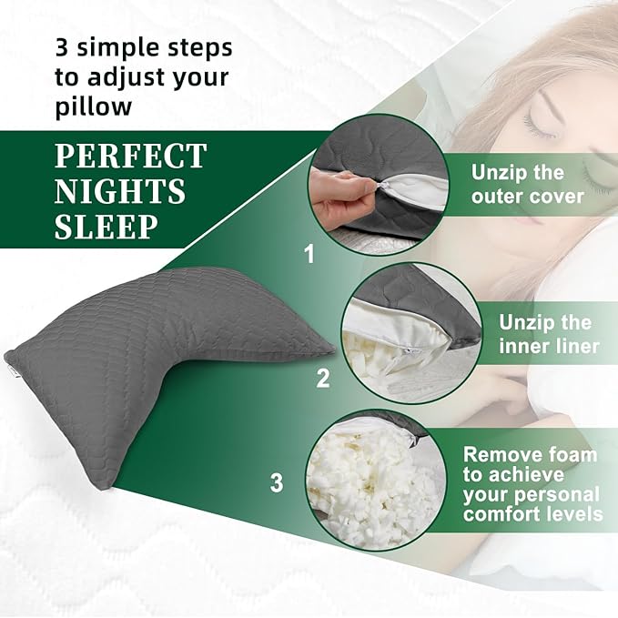 CHxxy Side Sleeper Pillow for Neck and Shoulder Reilef, Ergonomic Design Medium Firm Pillow, 2 Packs Bed Pillows for Sleeping, Cross Cut Memory Foam Pillows for Back, Stomach and Side Sleepers