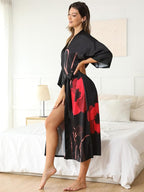 Kihnop Women's Floral Long Kimono Robe Long Satin Robe Long Silk Robe Ladies Kimonos Silky Bathrobe Cover Up, One Size