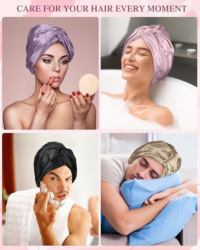 Canlierr 5 Set Adjustable Silk Satin Bonnet for Sleeping Women Scrunchie Double Layer Night Cap Sleep Turban Hair Wrap Unisex