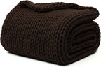 YnM Cotton Weighted Blanket, Handmade Chunky Knitted Design, Soft and Cozy, Temperature Regulating and Breathable, Machine Washable Throw for Sleep or Home Decor (Chocolate Brown, 50x60 Inch, 15lbs)