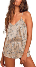Ekouaer Silk Pajamas for Women Satin Cami Pjs Set V Neck Camisole Shorts Set Adjustable Strap Sleepwear