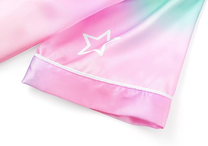 Beezizac Little & Big Girls Satin Silky Button Pajama Summer Short Sleeves Set Trendy Outfit Kid Size 6-16
