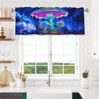 Glowing Neon Mushrooms in Stormy Night Sky Curtain Valance Peach Skin Velvet Printed Window Valance with Rod Pocket Light Filtering for Kitchen Bathroom 54x18in