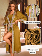 ChiaoLezhee Satin Robe Sets For Women, 2-PC Lightweight Bathrobe, Silk Sleepwear Kimono Bridesmaid Sexy Robes
