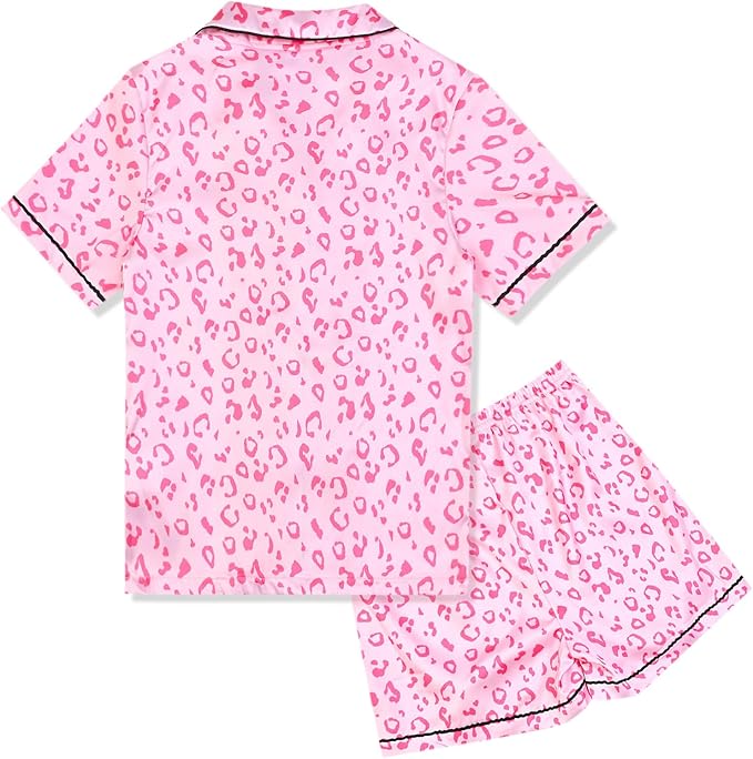 QPANCY Kids Satin Pajamas Sets Baby Boy Girl Button-Down Silk Sleepwear 2 Piece Short Sleeve Loungewear Clothes Set