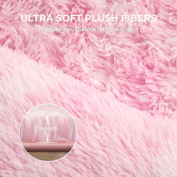 Litanika 9x12 Fluffy Shag Faux Fur Area Rug for Living Room Bedroom, Tie-Dyed Pink High Pile Soft Plush Shaggy Furry Bedside Playroom Dorm Carpet, Non-Slip, Non-Shedding Modern Indoor Floor Rug