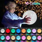 BRIGHTWORLD 5.9inch Moon Lamp 3D Printing Moon Light 16 Colors Night Light, Birthday Gift Mothers Day Gifts for Women Men Girls Boys Kids, Remote/Touch Control USB Rechargeable (Black Hand Stand)