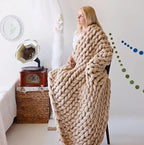 Boho Throw Blanket - Chunky Knit Blanket, Full Size Blankets, Beige Throw Blanket, Handmadel Blanket for Bed Decor, Crochet Blanket, Gift for Women Birthday (Beige, 54"x75")