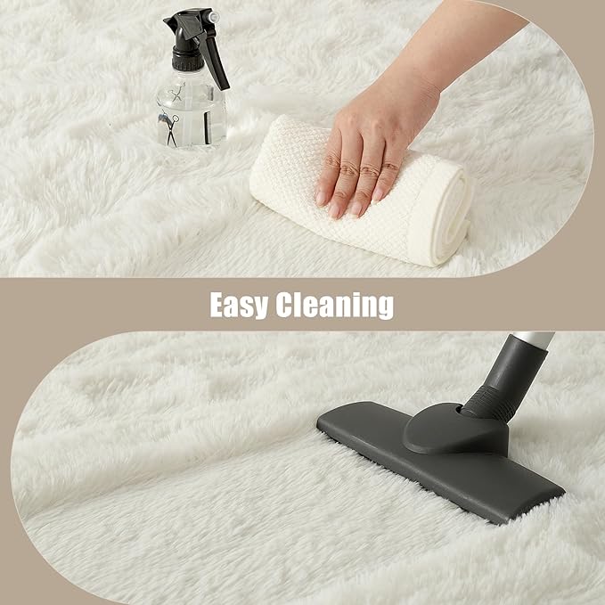 Macgace Fluffy Runner Rug, 2x6 Cream White Washable Hallway Area Rugs for Bedroom Living Room Kitchen Laundry, Long Shag Rug with Non Slip Rubber Backing Fuzzy Entryway Carpet Modern Home Decor