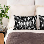 1 Pack Satin Pillowcase for Hair and Skin Funny Black and White Cactus Imitation Silk Pillowcase with Hidden Zipper Soft Breathable Smooth Cooling Pillow Cover Queen Size for Bedroom Sofa 20”x30”