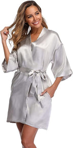 Robe for Women Silky Lightweight Satin Kimono Bride Bridesmaids Wedding Party Robes Dressing Gown Summer Loungewear