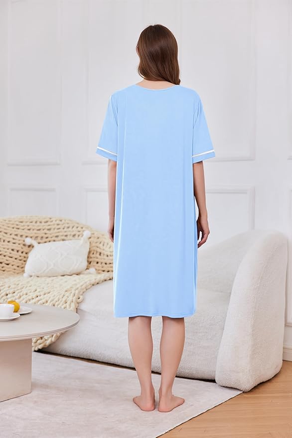 Ekouaer Women Zipper Robe Short Sleeve Duster Housecoat Short Bathrobes Zip Front Nightgown with Pockets S-3XL