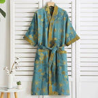 Womens Boho Floral Print Robe Lightweight Short Sleeve Bathrobe Soft Kimono Robes V-neck Loungewear with Pockets