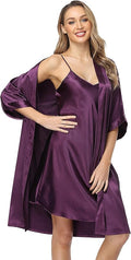 Women's Satin Robes Set with Nightgown Silk Kimono Pajamas 2 Piece Sleepwear Camisole Wedding Bride Gown Set
