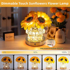 Sunflowers Flower Lamp,Rechargeable Cordless Touch Table Lamp for Bedroom,3-Colour Dimming Small Night Light,Crystal Bedside Lamps with USB Charge,Birthday Valentines Day Gifts for Women,Mom,Wife