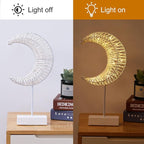 Lewondr Ramadan Decorations Moon Table Lamp, Moon Shape Rattan Ramadan Desk Lamp Battery Powered Light, Winding Thread LED Crescent Light for Home Bedroom Bedside Desktop Eid Mubarak Decorations