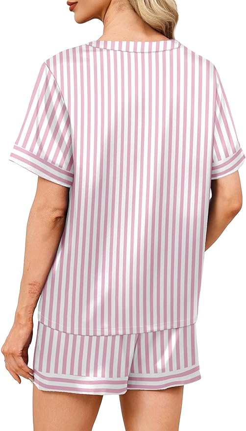 WIHOLL Silk Pajamas for Women Short Sleeve Sleepwear Soft Lounge Sets 2 Piece Satin Pjs