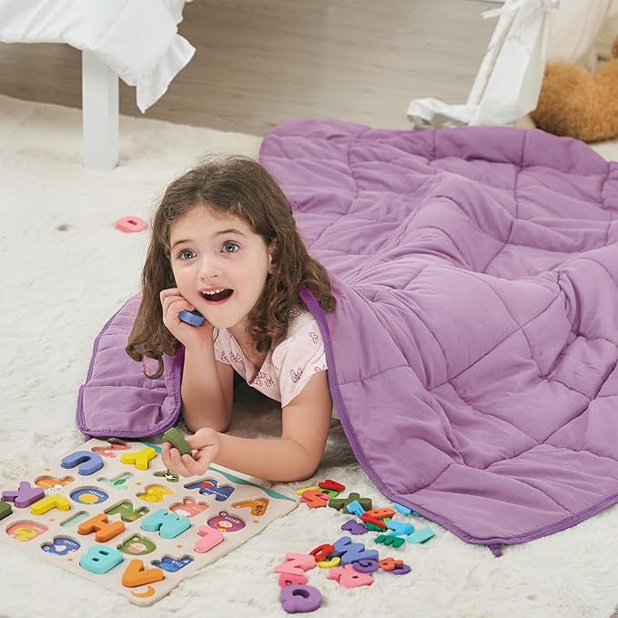 Purple Weighted Blanket Kids 3lbs, 36"x48", Cooling Heavy Throw Blanket for 20-40lbs, Microfiber Soft Thick Big Blankets Weighted Comforter Breathable Gift for Sleeping