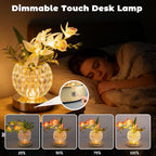 Flower Table Lamp, Orchid Flower with Crystal Vase Lamp, Cordless Touch Desk Light, 3 Colors Dimming & Rechargeable, Small Night Light for Bedroom Home, Romantic Gifts for Girl Women (White)