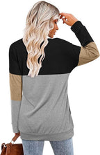 Magritta Women's Long Sleeve Leopard Color Block Tunic Comfy Crewneck T Shirt Tops Black XL