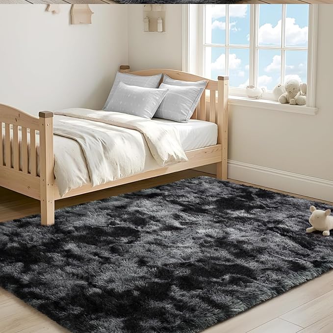ISEAU 3x5 Area Rug for Living Room, Dark Grey Rugs for Dorm, College, Apartment, Bedroom, Soft Shaggy Carpets, Machine Washable Mats, Under Bed, On Nursery Floors Mat, Boys, Girls Room Carpet Decor