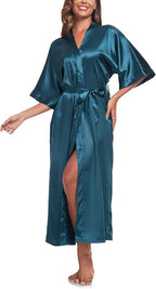 Womens Long Silky Robe Satin Kimono Robes Silk Bathrobe for Wedding Party Full Length Dressing Gown