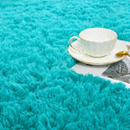 ISEAU 3x5 Area Rug for Living Room, Teal Blue Rugs for Bedroom, Kitchen, Soft Shaggy Carpets, Fluffy and Machine Washable Mats, Under Bed, On Nursery Floors Mat, Boys, Girls Room Carpet Decor