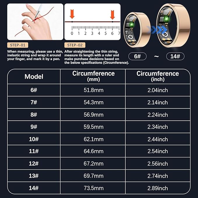 Ring Health Tracker for Women Men, Fitness Ring with Heart Rate,Blood Oxygen,Sleep Monitor,Calories, Step Counter, IP68 Waterproof Smart Ring for iPhone & Android, No Subscription Fee (Rose Gold, 10#)