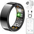 Ring Health Tracker for Women Men, Fit Ring with Heart Rate, Blood Oxygen, Sleep Monitor, Calories, Step Counter, IP68 Waterproof Smart Ring for iPhone & Android, No Subscription Fee (Black, 6#)