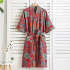 Womens Boho Floral Print Robe Lightweight Short Sleeve Bathrobe Soft Kimono Robes V-neck Loungewear with Pockets