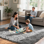 Light Grey Fluffy 8x10 Area Rug for Living Room, Plush Shag Rugs for Bedroom, Large Soft Furry Carpets for Kids Room, Modern Indoor Nursery Carpet for Classroom Dorm Cozy Comfy Home Decor