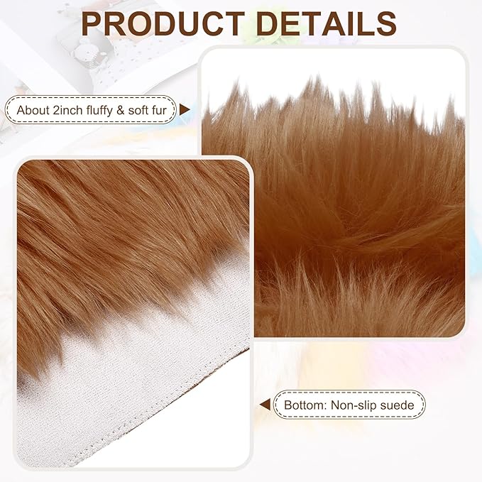 PATIKIL 12" Locker Rug, Small Area Rug Mini Faux Fur Rugs Small Locker Carpet Soft Fluffy Tiny Photography Props Square for Nail Photo Tabletop Background Picture Decoration, Brown